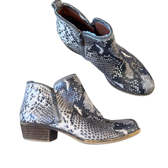Lucky Brand Grey Snake Print Leather Ankle Boots Womens 8.5 Booties Fall Western - Picture 1 of 7
